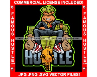 Gangster Hustle Money Head Face Holding Bag Trap Trapper Cash Stack Plug Hip Hop Rap Rapper Hustling Quote Mob Tattoo Art Logo JPG PNG SVG