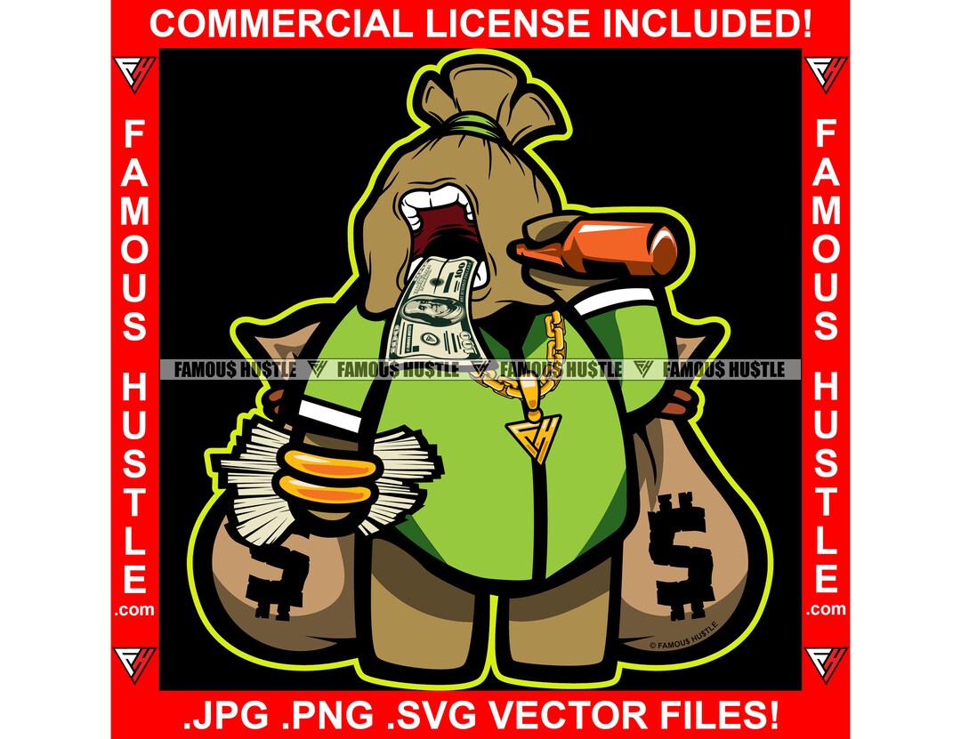 Gangster Money Bag Mafia Boss Holding Money Stack Drinking Beer Hustle