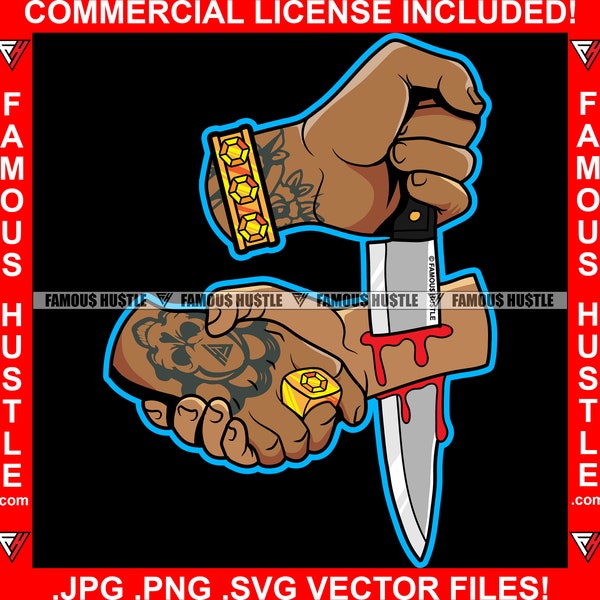 Gangster Hustle Killer Hand Holding Sword Hand Sake Bloody Dripping Gold Ring Jewelry Rich Grind Flex Baller Star Tattoo Logo JPG PNG SVG