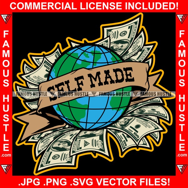 Self Made Money World Cash Mafia Boss Earth World Savage Trap Hip Hop Rap Hustle Hustling Ghetto Hood Street Tattoo Art Logo JPG PNG SVG