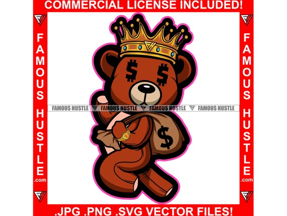 Gangster Teddy Bear Svg Digital File, Cash Crown Svg, Hip Hop Svg