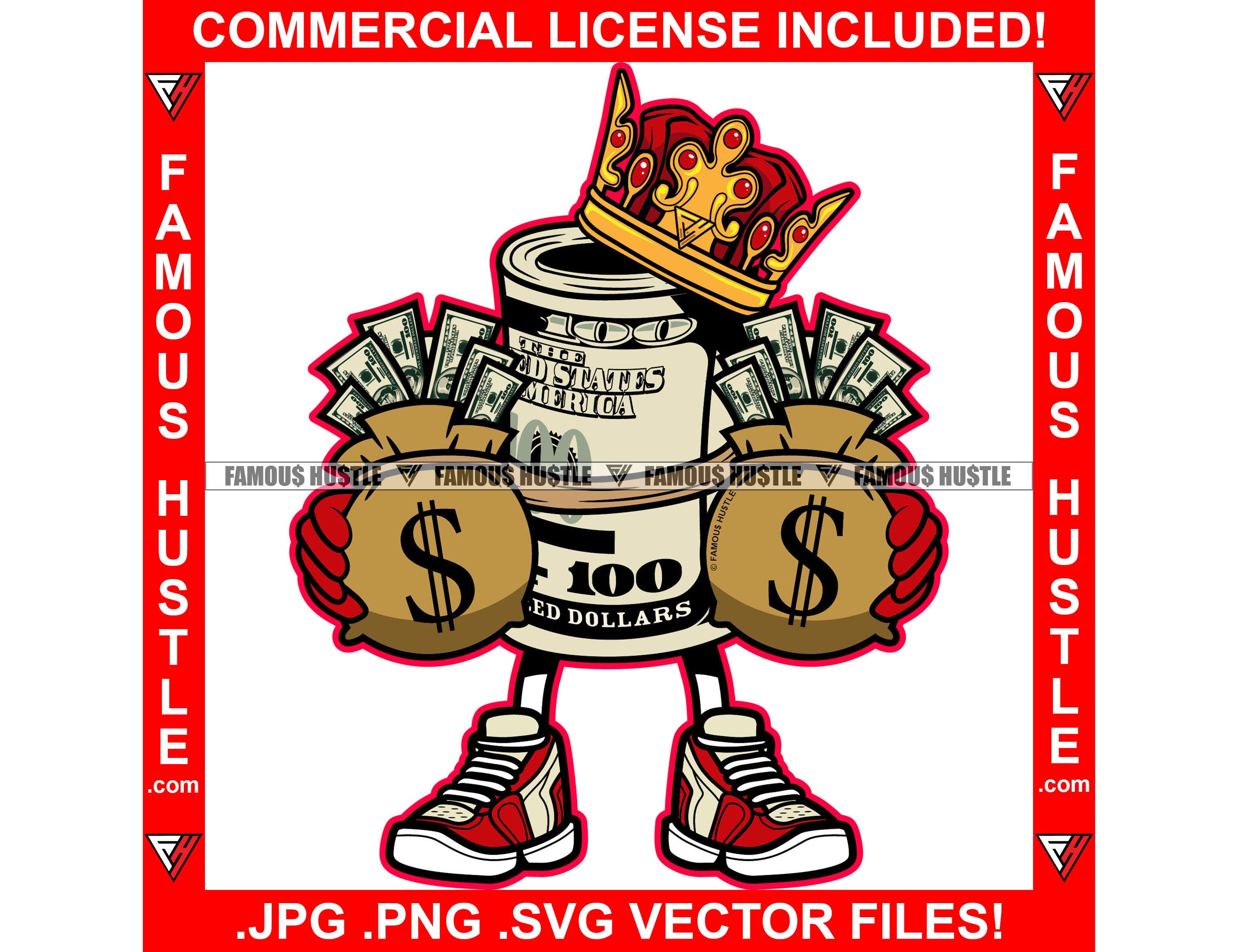Money Duffle Bag 100 Hundred Dollar Bill Sack Stack Wealth Cash Pile Rich  Hustle Hustler Profit Art Design Logo SVG PNG Clipart Vector Cut
