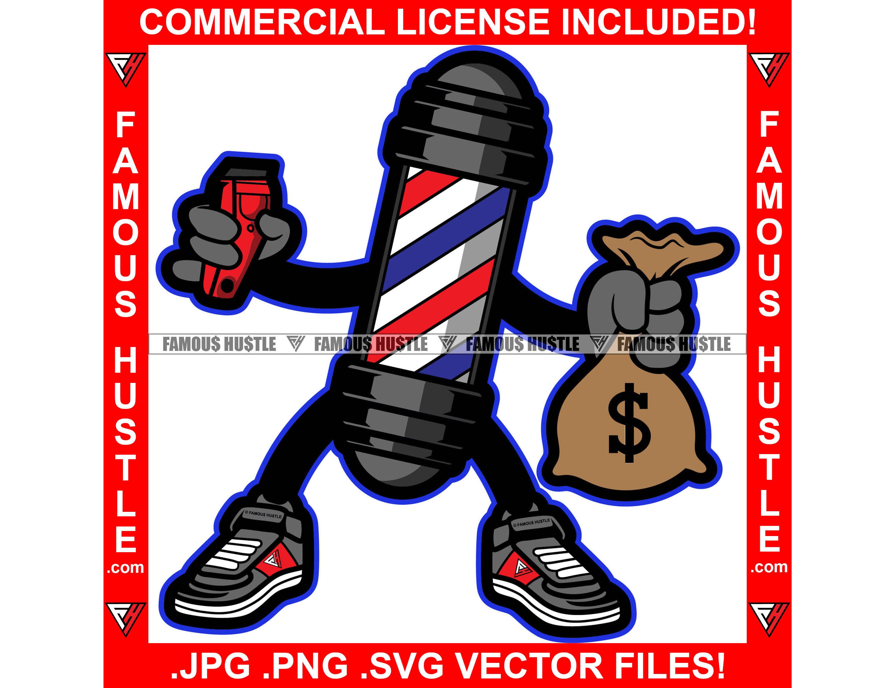 Hustle Barber Pole Cartoon Trimmer Clippers Money Bag Retro - Etsy