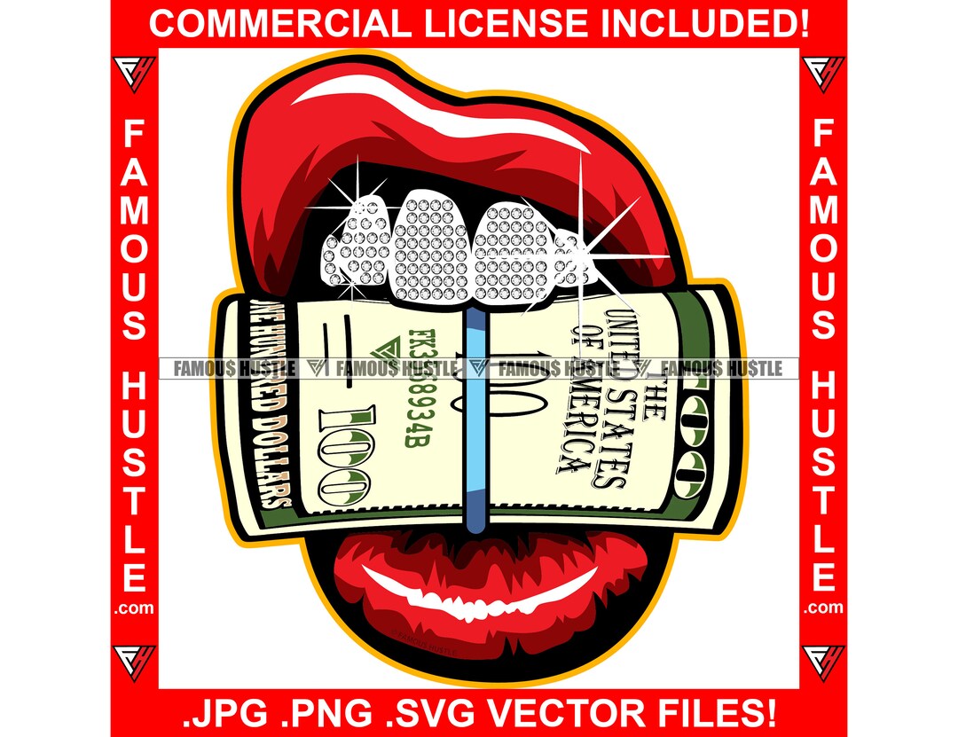 Gangster Woman Bite Money Lips Biting Cash Roll Female Stack Etsy