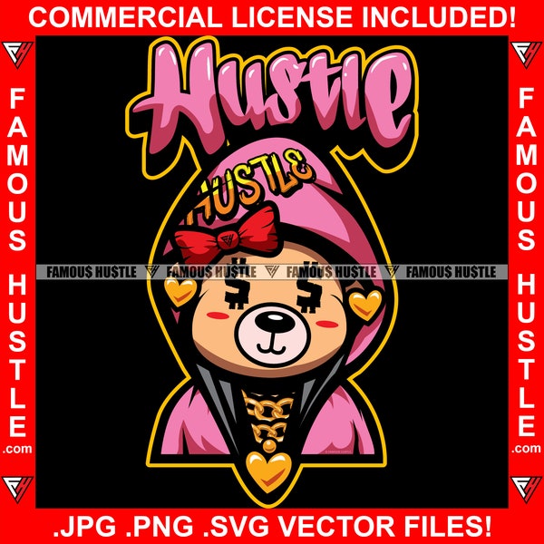 Hustle Teddy Bear Female Dollar Sign Eyes Bow Graffiti Hoodie Gold Chain Hip Hop Rap Lady Girl Hood Thug Street Savage Art Logo JPG PNG SVG