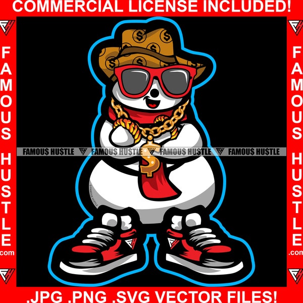 Gangster Hustle Snowman Snow Man Wearing Sunglasses Cap Gold Chain Cap Jewelry Rich Trap Savage Hip Hop Rap Rapper Tattoo Logo JPG PNG SVG