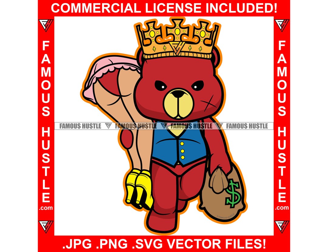 Gangster Hustle Teddy Bear King Holding Cash Money Bag Carrying Sexy ...