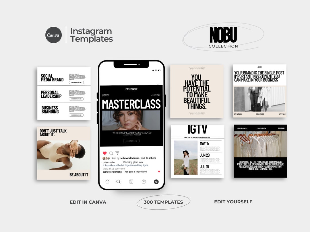 300 Fashion Instagram Templates Canva, Black & White Instagram Designs ...
