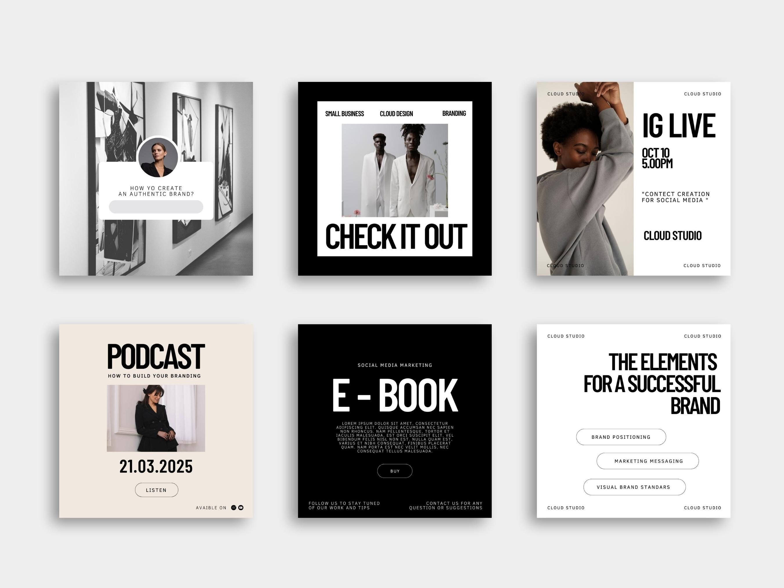 300 Fashion Instagram Templates Canva, Black & White Instagram Designs ...