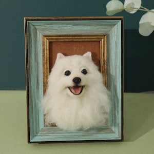 Needle felting kit dog,Needle felting wool dog,Samoyed ornament,Pet Memorial Frame,Dog memorial gift,Custom dog portrait,Beginner Felting
