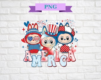 Cute Doll Characters 4 Of July Kawaii Png, Patriotic Doll Style PNG, Cute USA Independence Day Png, Red White Blue Png