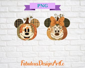 Pumpkin Disney Face Patchwork Png Bundle, Preppy Floral Patchwork Fall png