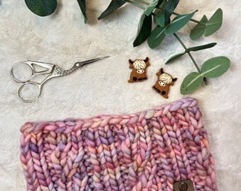 Luxury Pink Knitted Merino Wool Headband, Spindrift Headband, Luxury Wool Earwarmer, Knitted Headband