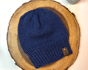 Blue Knitted Wool Beanie, 100% Peruvian Wool Beanie, Fresh Air Beanie, Women’s Beanie