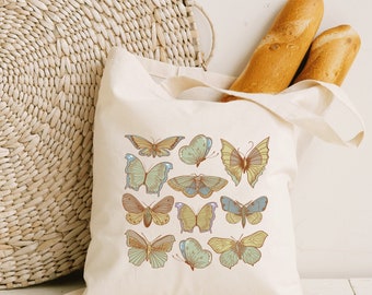 Vintage Butterfly Tote, Moth Tote Bag, Cottagecore Tote Bag, Cottage Core Bag, Goblincore Tote, Butterfly Bag, Moth Bag, Vintage Moth Bag