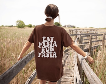 Eat Pasta Run Fasta Shirt, Pasta Shirt, Back Print, Aesthetic T-Shirt, Pasta Lover, Gift for Pasta Lover, Wavy Text Retro, Pasta Tee