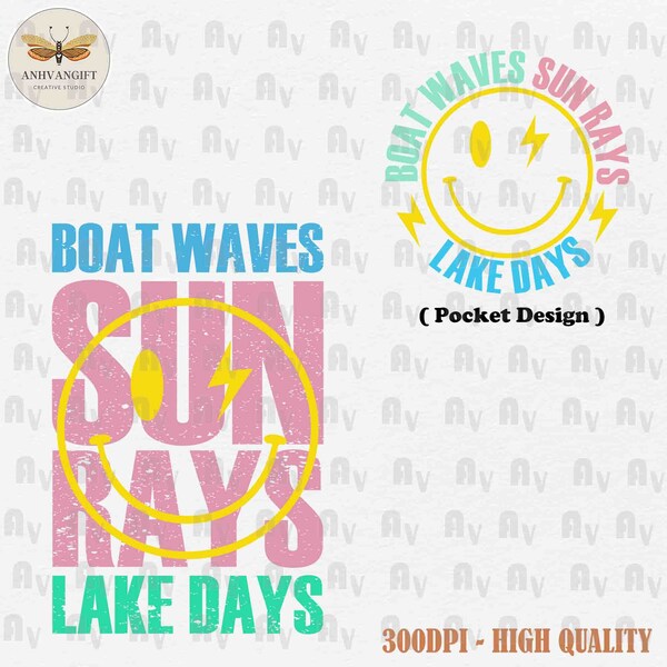 Boat Waves Sun Rays Lake Days SVG, Summer Svg, Retro Summer Svg, Hello Summer Svg, Beach Svg, Family Trip Svg, Summer Sublimation Designs