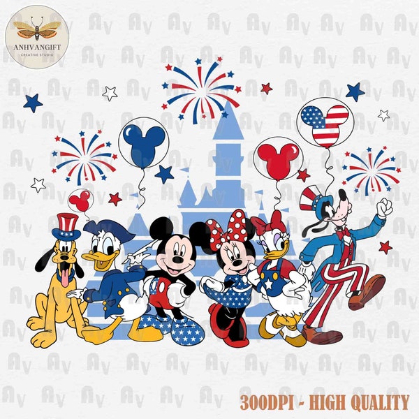 Mouse And Friends PNG, Magical Castle Png, Retro 4th Of July Png, Happy 4th of July Png, Fourth of July, America Flag, Independence Day Png