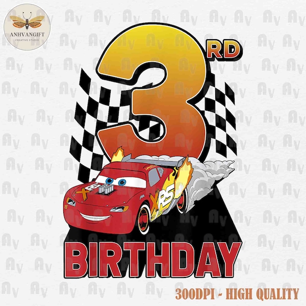Lightning Car Birthday Boy PNG, Cars Birthday Png, Birthday Squad, Family Shirt Design, Custom Birthday Boy, Birthday Gift, 3rd Birthday Png