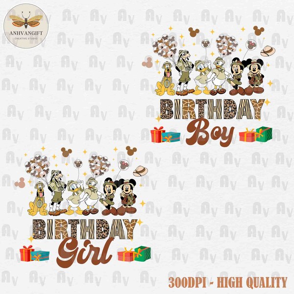 Bundle Birthday Boy And Birthday Girl PNG, Birthday Animal Kingdom Png, Animal Kingdom Png, Mouse And Friends Png, Happy Birthday Png