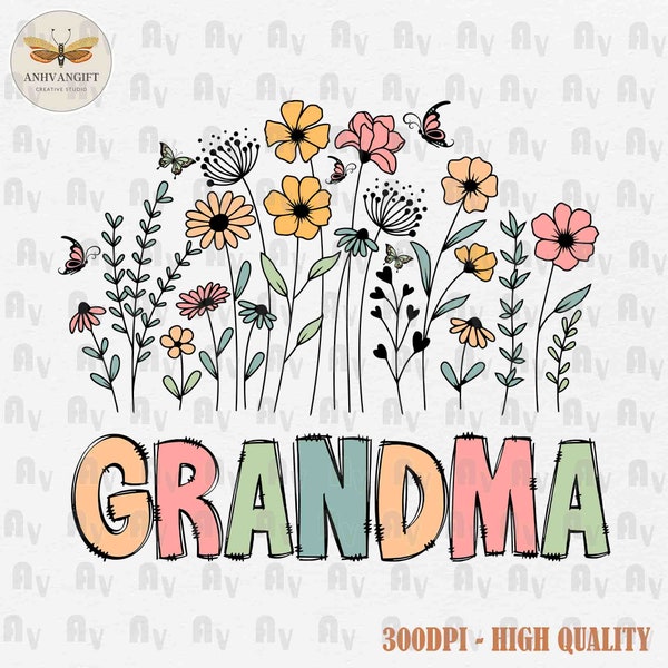 Retro Grandma Floral SVG, Grandma Svg, Grandma Flower, Grandma Sublimation, Mother's Day Svg, Grandma Shirt, Gift For Mom, Wildflowers Svg