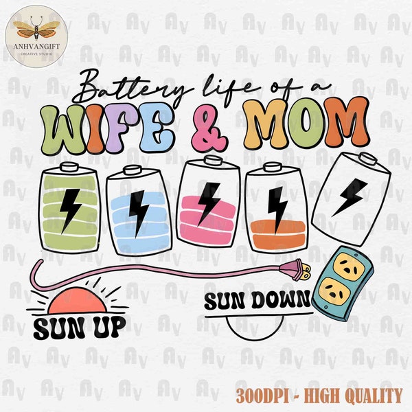 Battery Life Of A Wife And Mom PNG, Exhausted Mom Png, Sarcastic Mom Png, Adult Humor Png, Mother's Day Png, Mom Life, Gift For Mom Png