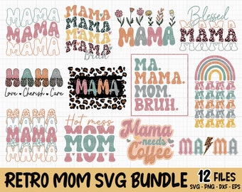 Retro Mama SVG Bundle, Retro Mom SVG,  Mom Life Svg, Mom Shirt Designs, Mom Svg, Leopard Mama,  Mother's Day Svg, Gift for Mom Svg Png