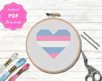 Transgender Pride Heart Cross Stitch Pattern | LGBTQIA+ (PDF Digital Download)