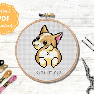 Sassy Corgi Cross Stitch Pattern - Funny Dog Design (PDF Digital Download)