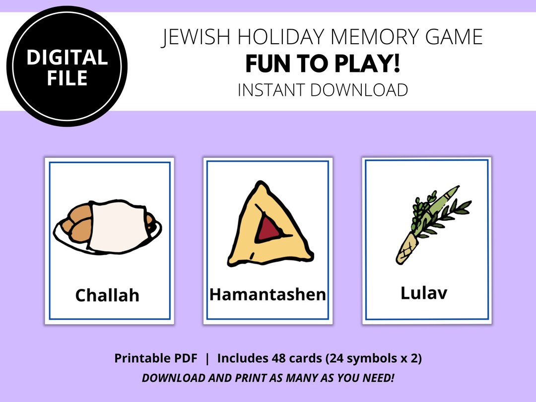 Jewish Holiday Memory Game Jewish Games for Kids Printable Jewish