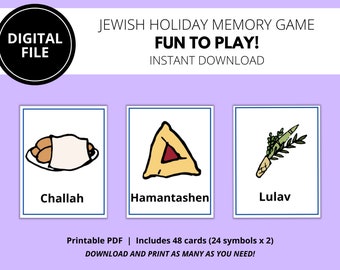 Gioco di memoria per le festività ebraiche / Giochi ebraici per bambini / Attività ebraiche stampabili / Festività ebraiche / Hanukkah / Shabbat Scuola materna elementare