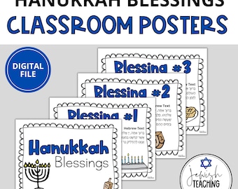 Hanukkah Blessings Wall Posters | Jewish Classroom Decor | Chanukkah Blessings Posters | Jewish Holidays