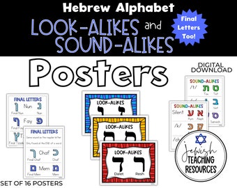 Hebrew Alphabet (Aleph-Bet) Posters - Look Alikes, Sound Alikes, Final Letters