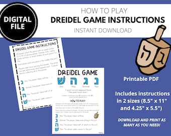 Istruzioni per il gioco Dreidel / Giochi ebraici / Giochi di Hanukkah / Scuola ebraica / Insegnante ebreo / Famiglia ebraica / Chanukah / Stampabile ebraico