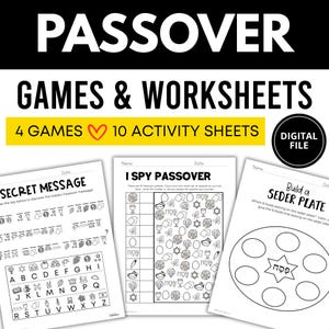 Passover Activity Sheets & Games | Jewish Printables | Passover Games for Kids | Jewish Education | Passover Seder | Jewish Teacher