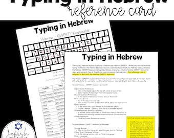 Typing in Hebrew, Hebrew QWERTY Keyboard, Hebrew Alphabet and Vowels, Reference Sheet, Hebrew School, Sunday School, Jewish