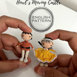 English pattern. Howl&#39;s moving castle characters Sophie and Howl. Miniature pattern. doll pattern. Miniature amigurumi pattern