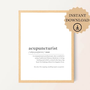 Cartel de definición de acupunturista, regalo de acupunturista, cartel de TCM, decoración de la oficina de acupuntura, cartel de acupuntura, arte de pared de acupuntura