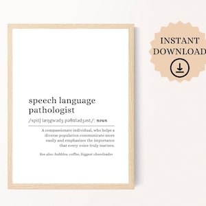 Speech and Language Pathologist Definition Print, Speech Therapist Gift, Speech Pathologist Gift, SLP Gift, Speech Therapist Office Decor