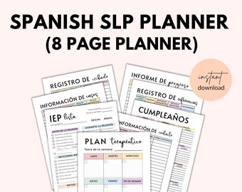 Spanish Speech Therapy Planner, Printable Spanish SLP Planner, IEP Planner, school slp slpa planner, slp data sheets, speech caseload forms