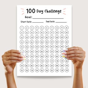 100 days of challenge, 100 day challenge, 100 day challenge download, 100 day challenge sheet, 100 day goal track, digital download, pdf