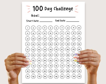 100 days of challenge, 100 day challenge, 100 day challenge download, 100 day challenge sheet, 100 day goal track, digital download, pdf