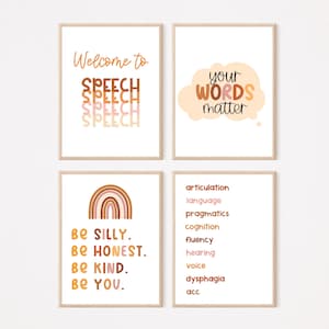 Boho Speech Therapy Bundle, set of 4, speech room decor bundle, Speech therapy room decor, Speech therapy poster, slp poster, slp wall art