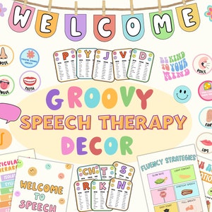 Groovy Speech Therapy Classroom and Office Decor, Speech And Language Classroom Decor, Speech Office Decor, SLP Classroom Decor and Posters