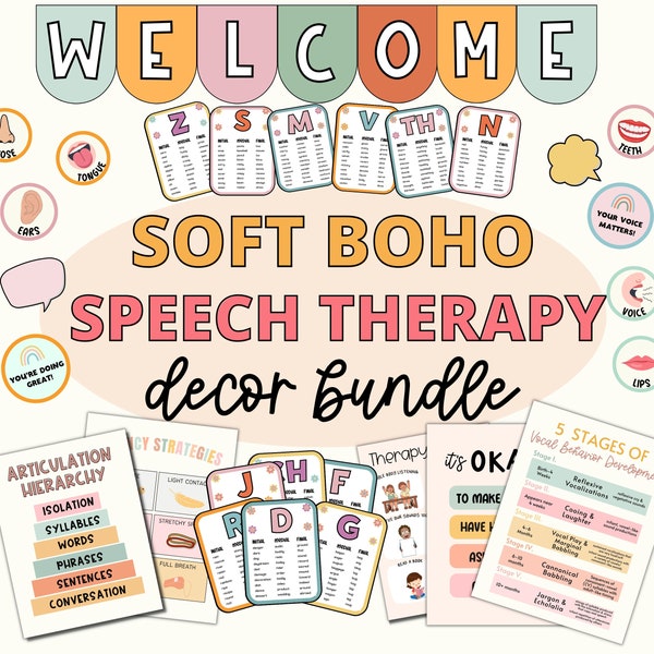 Soft Boho Speech Therapy Classroom and Office Decor, SLP Classroom and Office Decor, SLP Classroom Decor and Posters, Speech Therapy