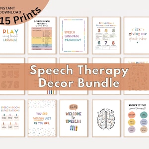 Speech Therapy Decor Bundle, set of 15, Speech Language Pathology Posters, Printable SLP Posters, Speech Classroom, Speech Office Decor