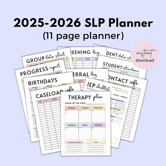 2025-2026 Speech Language Pathologist Planner, Printable SLP Planner, IEP Planner, School SLP Planner, Speech Therapy Planner, slp forms,