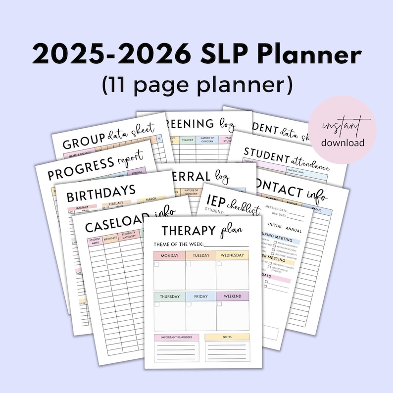 IEP Planner: Colorful 2025-2026 Speech Therapy Organizer - Digital SLP Forms, Caseload Logs, School-Based Resource image 1