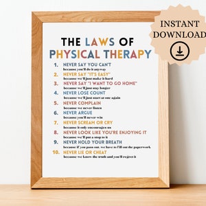Physical Therapy Poster, The Laws of Physical Therapy, Physical Therapy Decor, PT Sign, Physical Therapist Gift, Digital PT Poster