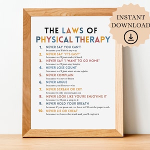 Physical Therapy Poster, The Laws of Physical Therapy, Physical Therapy Decor, PT Sign, Physical Therapist Gift, Digital PT Poster